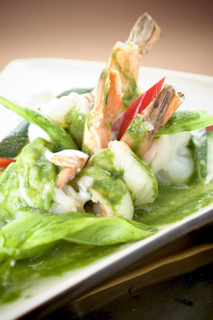 langostinos tailandeses al curry verde
